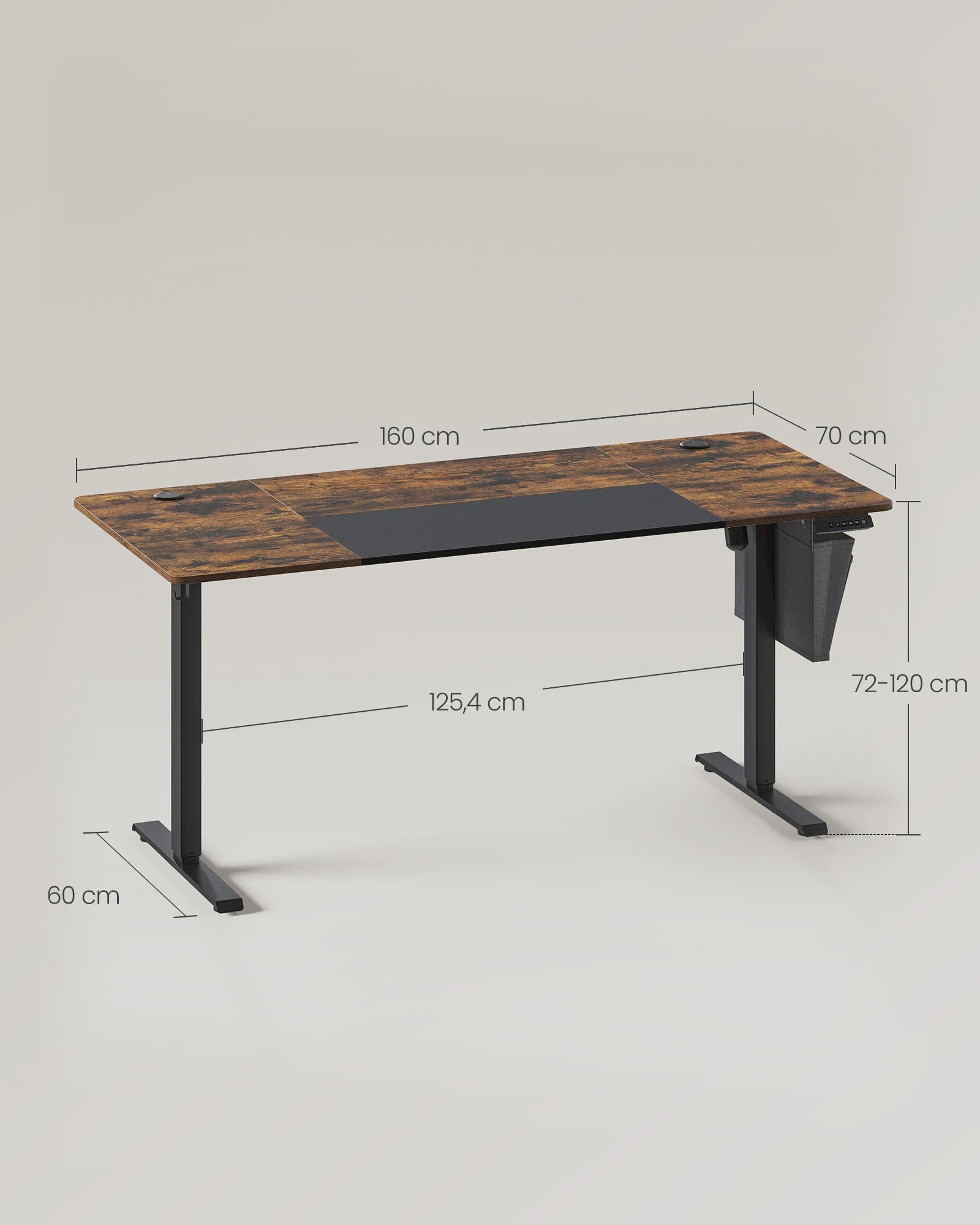 Elektrisch In Hoogte Verstelbaar Bureau 70x160 cm - Traploos Verstelbaar (72-120 cm)