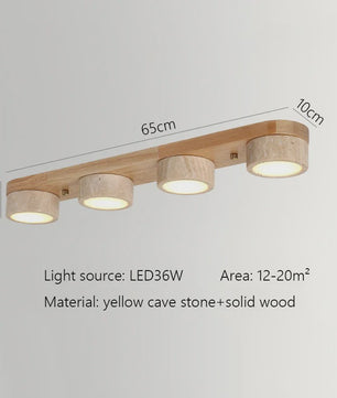 Wabi Sabi Plafondlamp van Travertin Natuursteen en Hout met LED