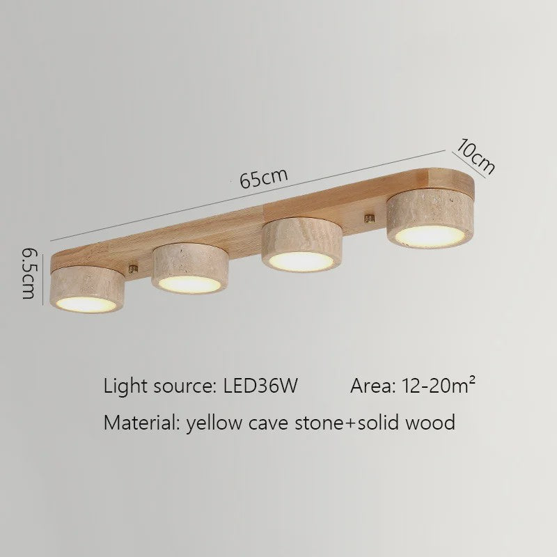 Wabi Sabi Plafondlamp van Travertin Natuursteen en Hout met LED