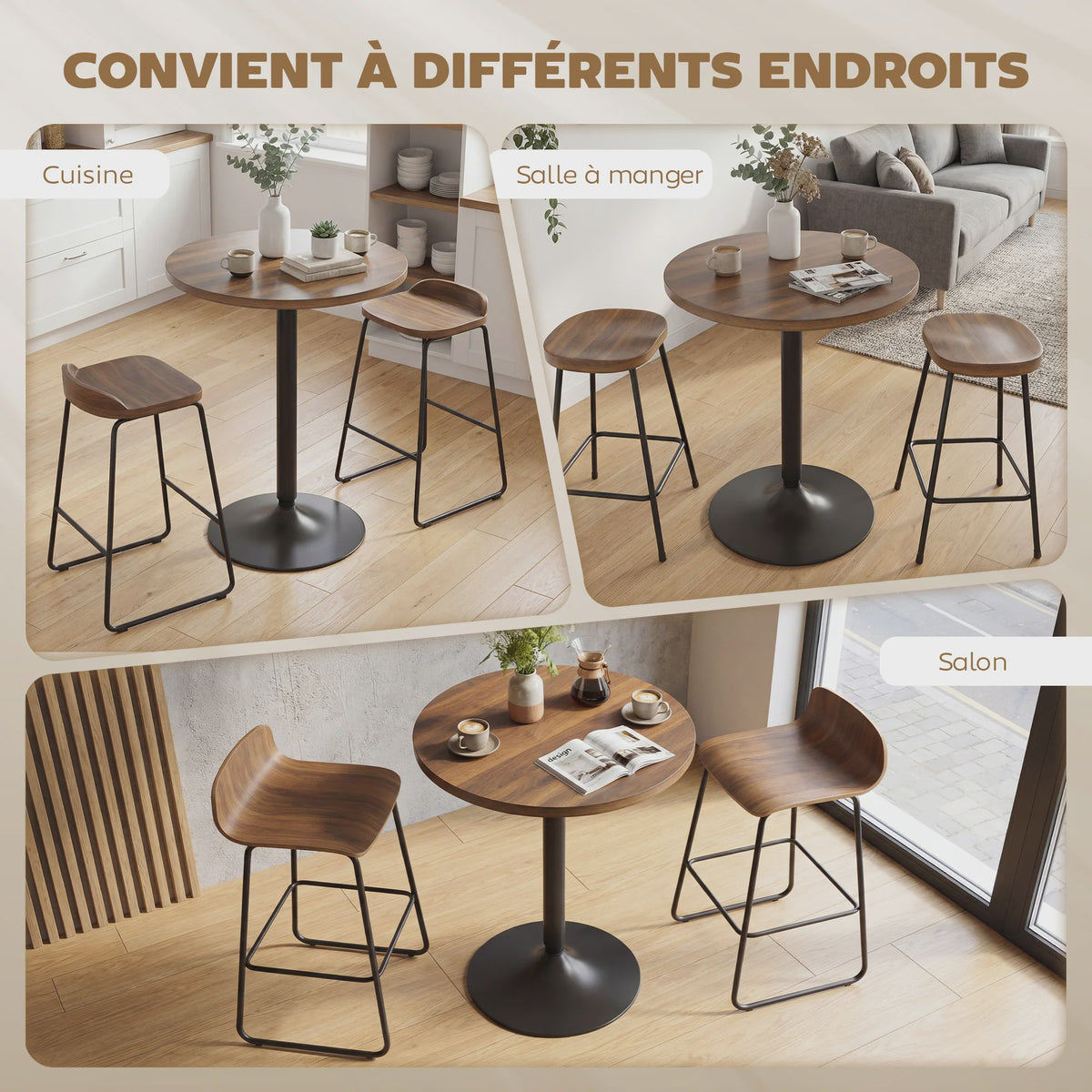 Homcom Ronde Bartafel 60cm met Houten Look - Compact en Stijlvol
