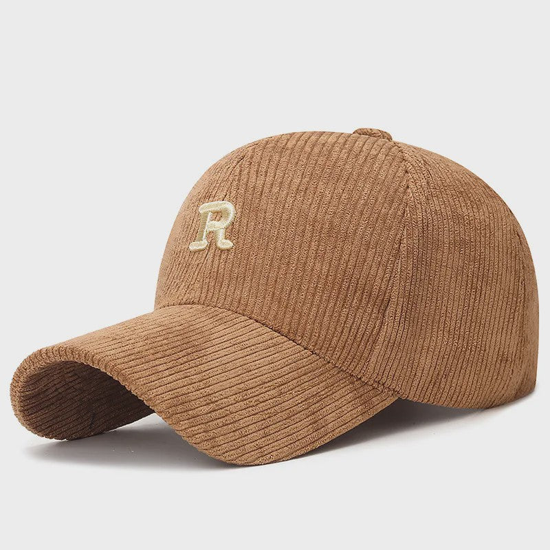 Corduroy Baseballpet met 3D Geborduurde 'R' - Stijlvolle Pet voor Herfst & Winter