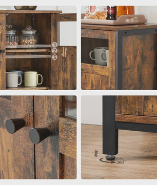 Industrieel Sideboard met Glazen Deuren - 100x35x75 cm
