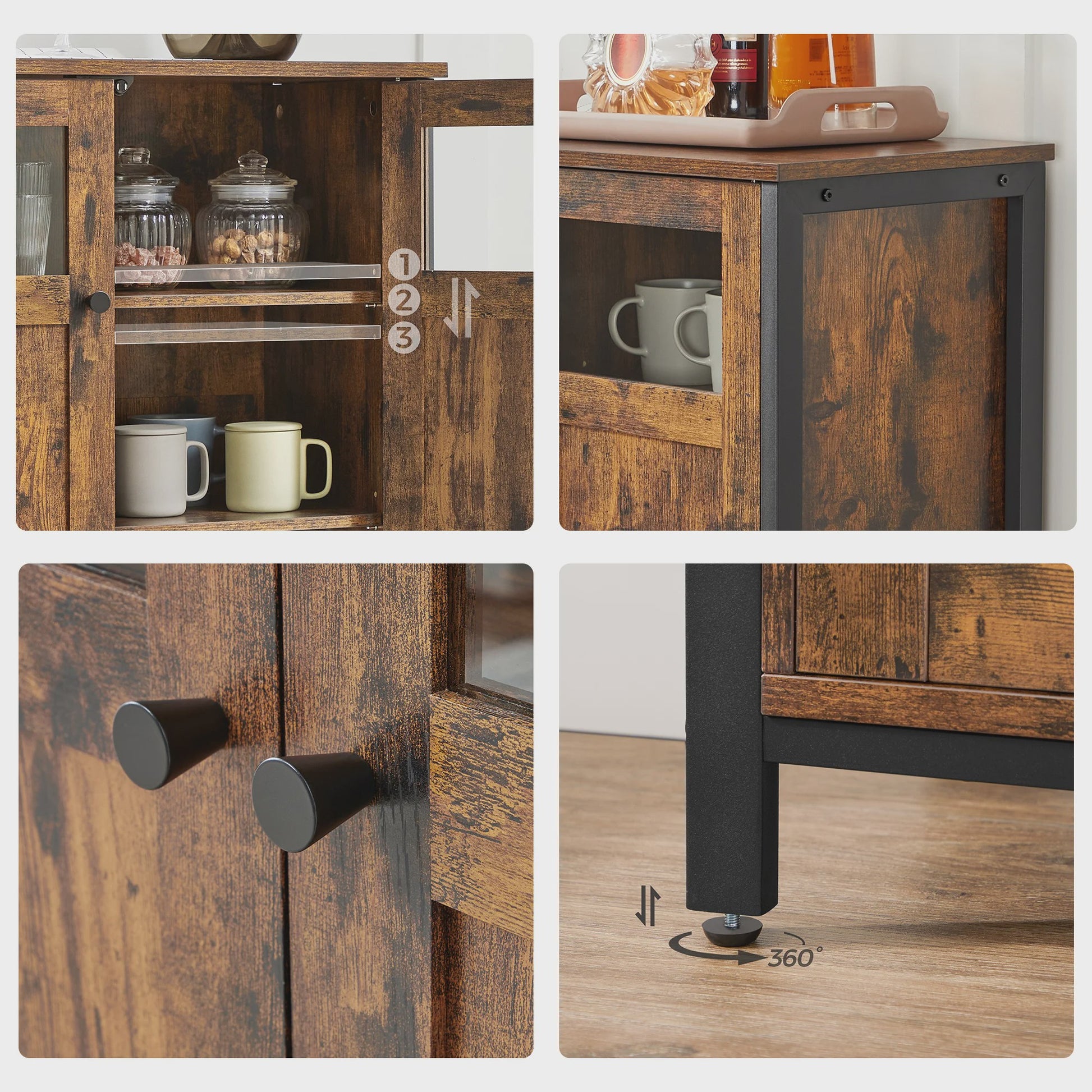 Industrieel Sideboard met Glazen Deuren - 100x35x75 cm
