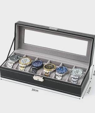 Luxe PU Leder Horlogedoos met Glazen Deksel - Diverse Vakverdelingen (2-12 Girds)