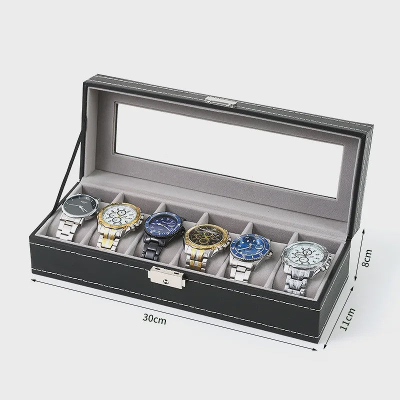 Luxe PU Leder Horlogedoos met Glazen Deksel - Diverse Vakverdelingen (2-12 Girds)