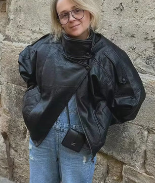 Dames Zwarte Oversized Faux Leren Jas - Chic Streetwear Stijl