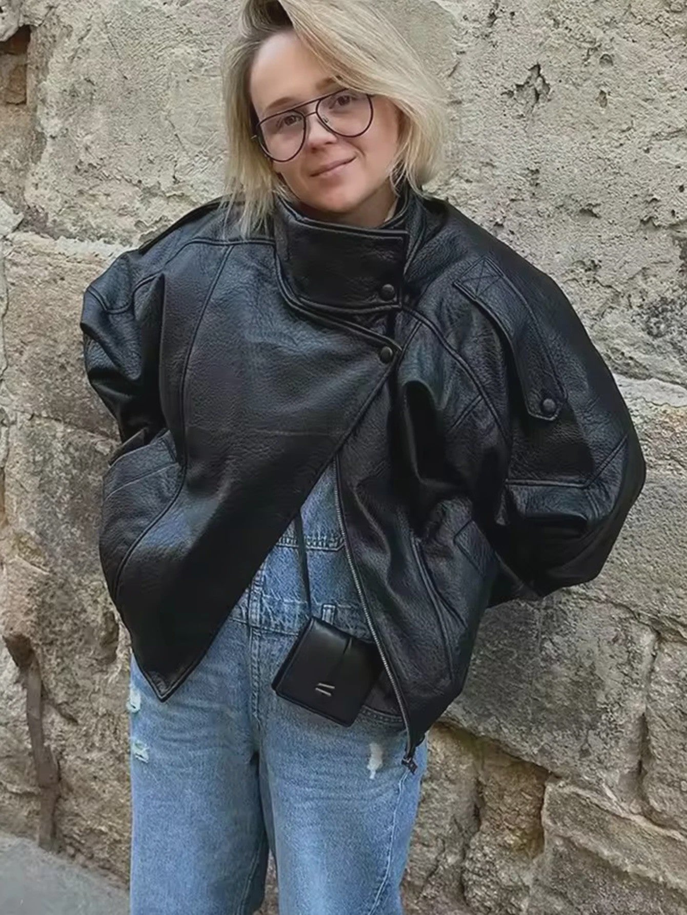 Dames Zwarte Oversized Faux Leren Jas - Chic Streetwear Stijl