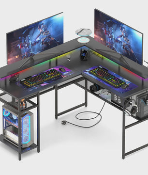 L-vormige Gaming Bureau 136x75cm met LED Verlichting en USB Poort - Ideaal voor Gamers en Werk
