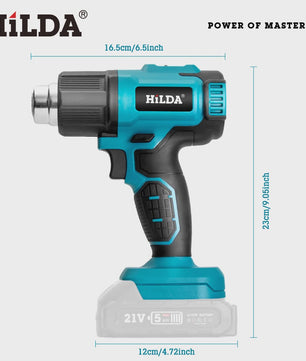 HILDA 21V Draadloze Hete Lucht Föhn - Oplaadbaar, Compatibel met Makita Batterij, Inclusief Mondstukken
