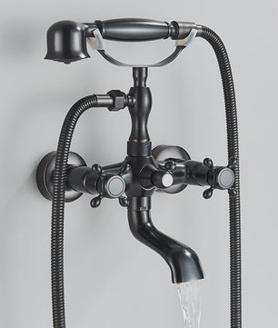 Retro Douchekraan Set met Baduitloop - Antiek Messing & Zwart Brons
