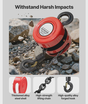 Handkettingtakel 1T/2T - Robuuste Handlier met 2.5/3/6m Hefhoogte voor Garage & Werkplaats