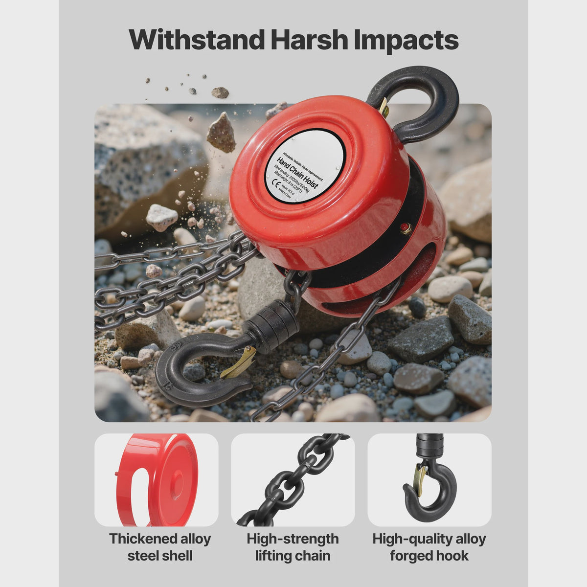 Handkettingtakel 1T/2T - Robuuste Handlier met 2.5/3/6m Hefhoogte voor Garage & Werkplaats