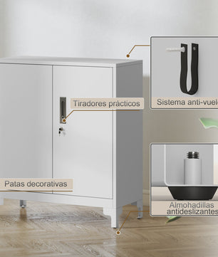 HOMCOM Metalen Archiefkast met 2 Deuren, Slot en Verstelbare Plank - Wit, 80x35x91 cm