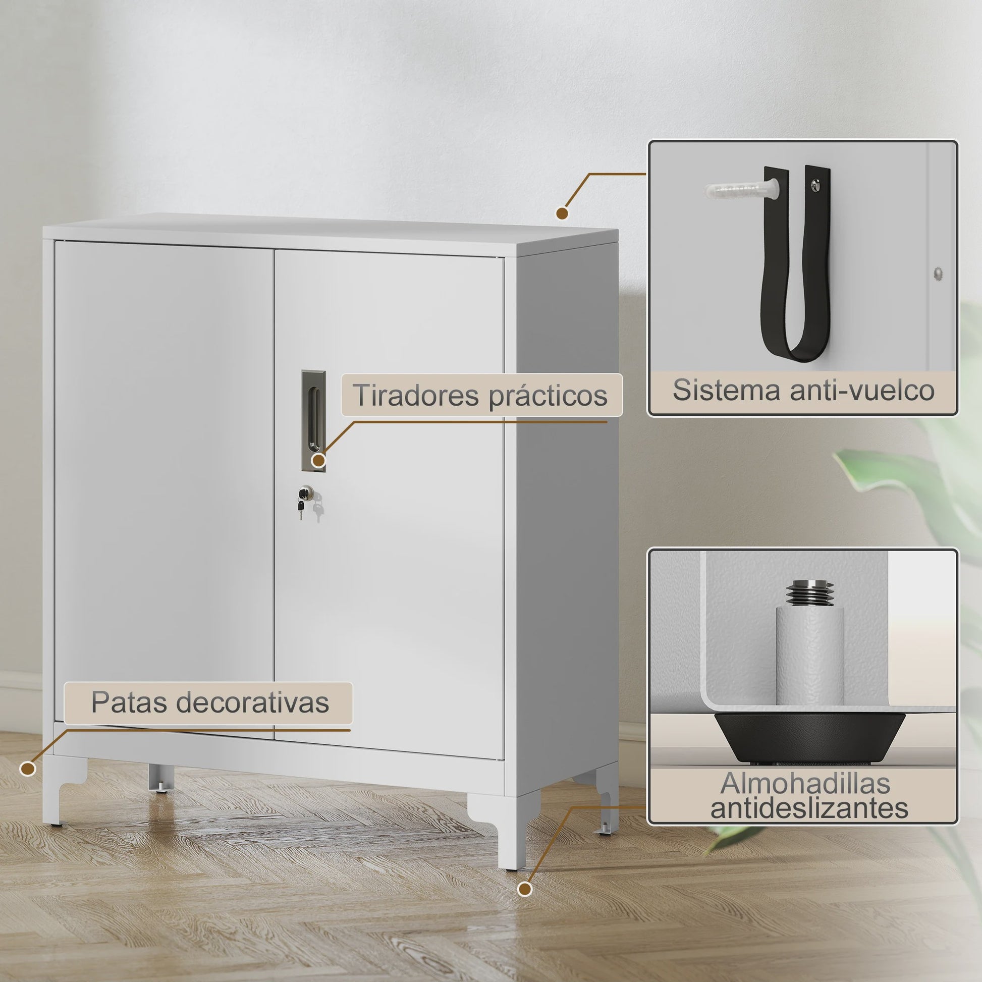 HOMCOM Metalen Archiefkast met 2 Deuren, Slot en Verstelbare Plank - Wit, 80x35x91 cm