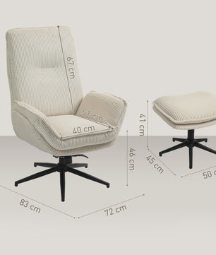 HOMCOM Armchair Living Room with Feet, Ribbed Velvet swivel chair, tilt back, seat and armrests padded, top back, Armchair for living room and bedroom, beige