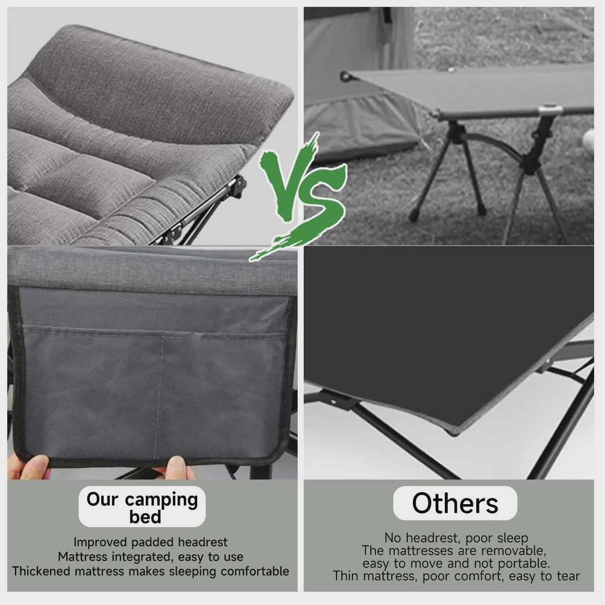 Opvouwbaar Gastenbed met Zijvak - Comfortabel en Draagbaar voor Camping, Reizen en Ontspanning