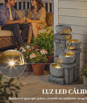 Outsunny Waterval Fontein met LED Verlichting en Verstelbare Pomp - Sfeervolle Tuindecoratie