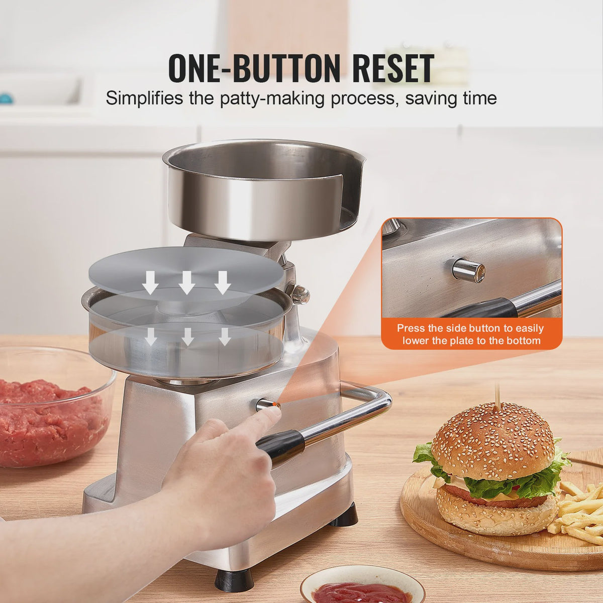 Professionele Burger Patty Maker - 6 Inch Roestvrij Staal - Horeca Kwaliteit