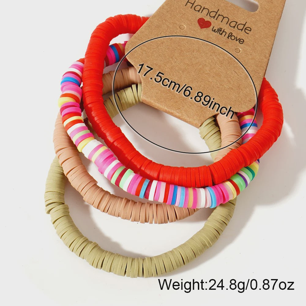 Set van 4 Kleurrijke Heishi Kralen Armbanden - Handgemaakt Boho Mixkleur Sieraden Dames 2024