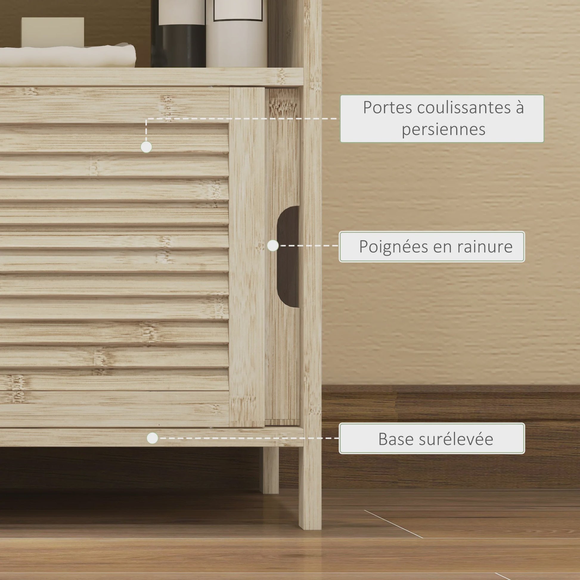Bamboe Onderbouw Kast Badkamer - 60x30x60 cm - Natuurlijk Hout