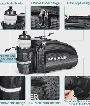 NEWBOLER Fietstas Grote Capaciteit Waterdicht Hard Shell Achterdrager Tas voor MTB & E-Bike