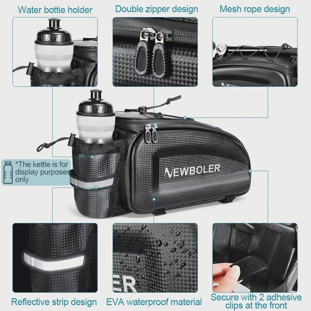 NEWBOLER Fietstas Grote Capaciteit Waterdicht Hard Shell Achterdrager Tas voor MTB & E-Bike