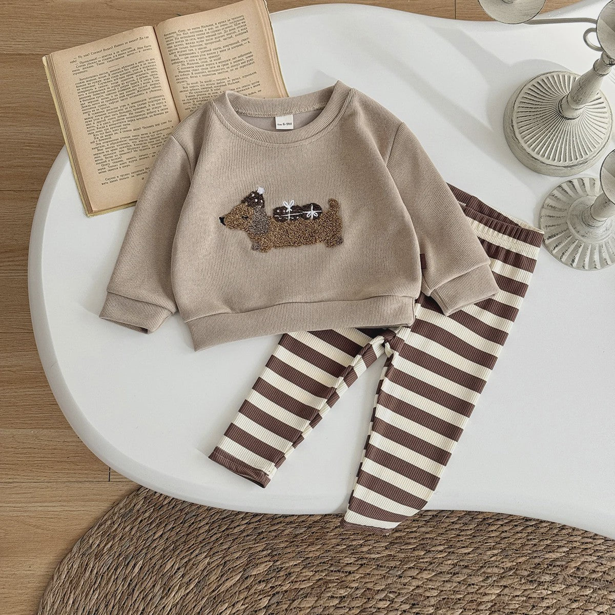 Schattige Baby Jongens & Meisjes Trainingspak Set met Cartoon Puppy | Lange Mouwen Outfit