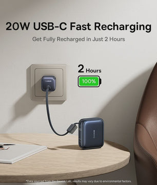 Baseus 45W Mini Powerbank 10000mAh met Ingebouwde USB-C Kabel - Compact & Snel Laden