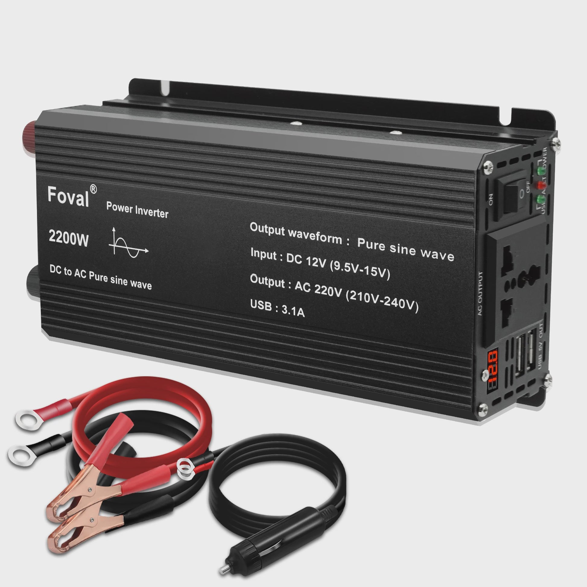 Pure Sine Wave Omvormer 12V DC naar 230V AC - 1500W tot 3000W met EU Stopcontact & USB