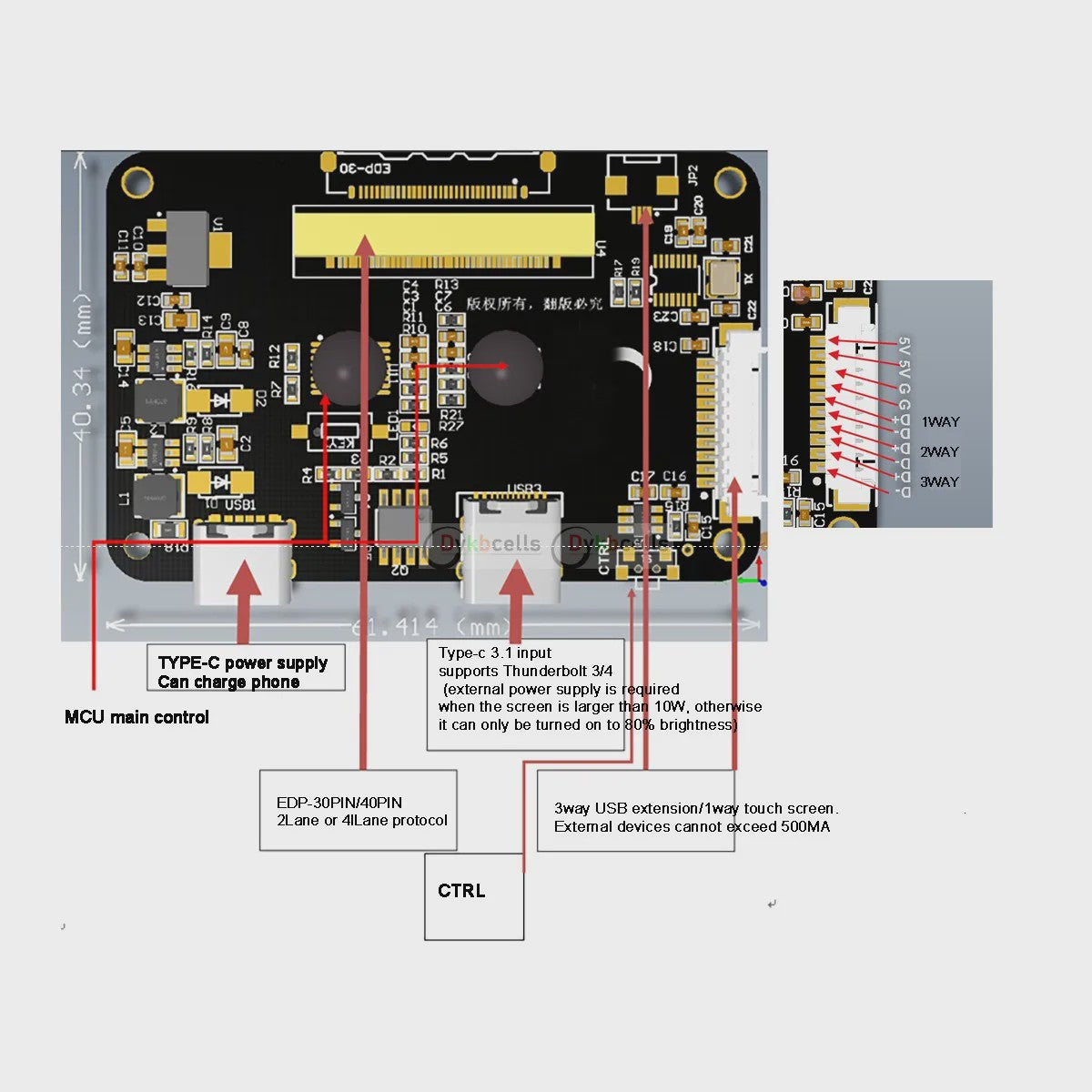 Type-C naar EDP Driver Board voor 2K/4K Schermen - 30/40 Pin Connectoren