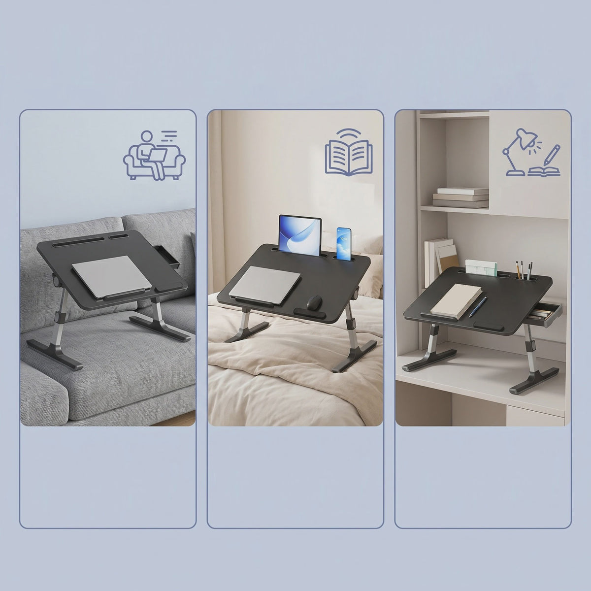 Verstelbare Laptoptafel voor Bed & Bank - Inklapbaar, Met Tablet/Telefoonhouder