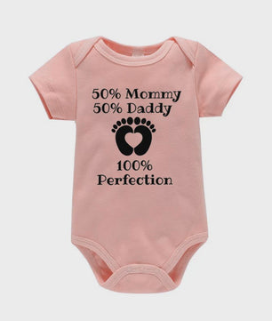 Baby Romper met Tekst: 50% Mama, 50% Papa, 100% Perfectie