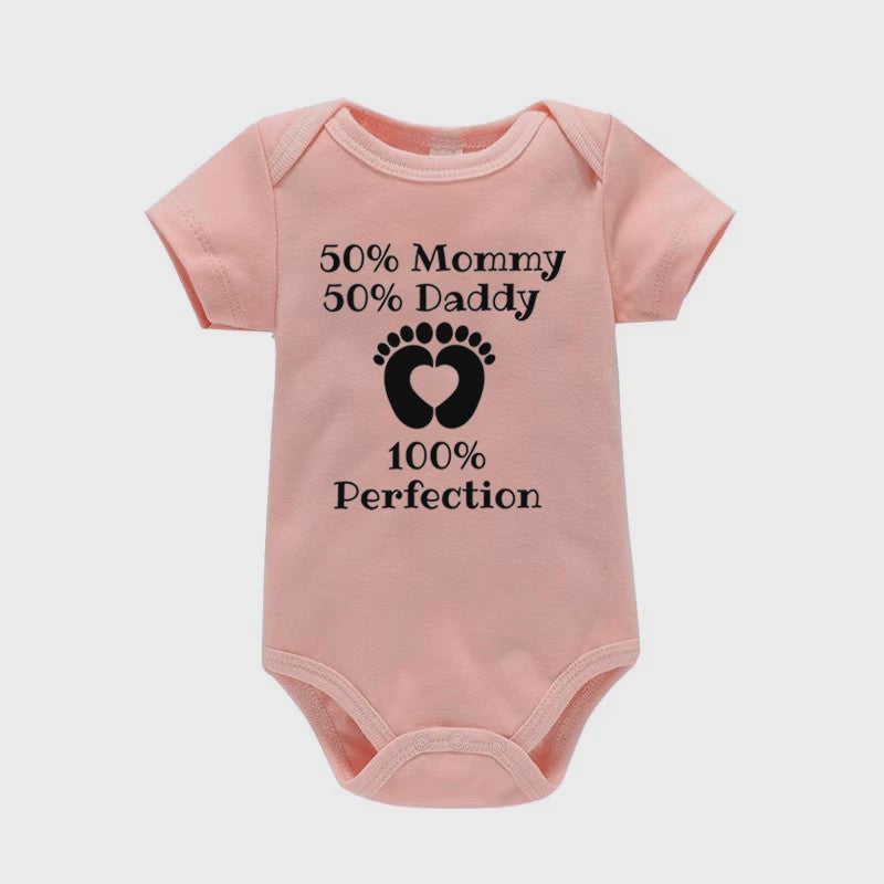 Baby Romper met Tekst: 50% Mama, 50% Papa, 100% Perfectie