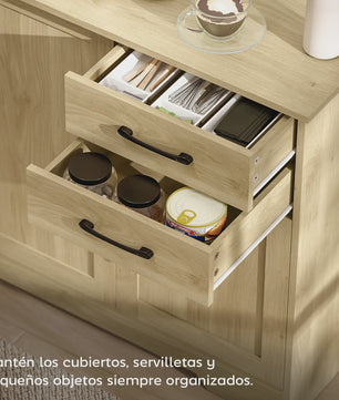 Modern Dressoir met 3 Deuren en 2 Lades - 120x38x79 cm - Natuurlijk Hout