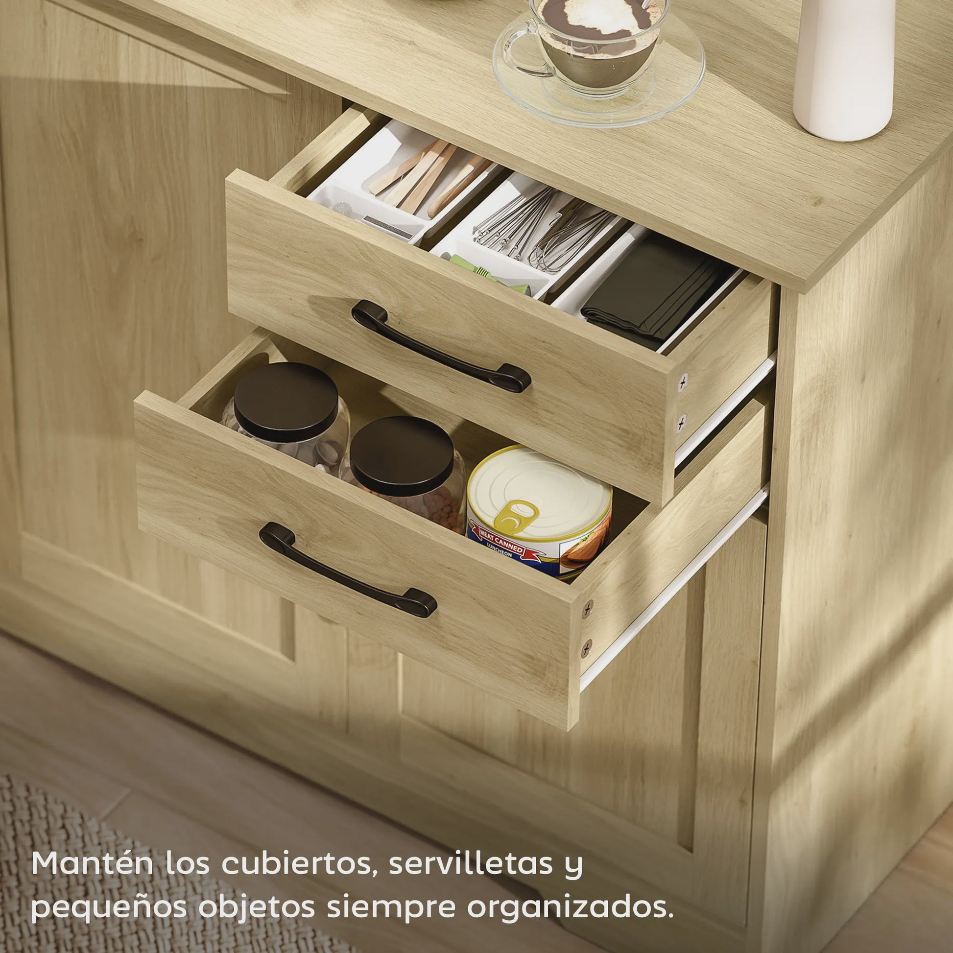 Modern Dressoir met 3 Deuren en 2 Lades - 120x38x79 cm - Natuurlijk Hout