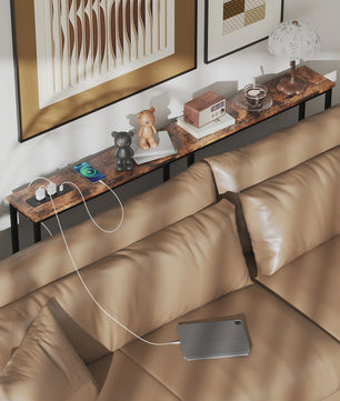 Smalle Industriële Console Tafel met Laadstation - 160x20x80 cm - Rustiek Bruin