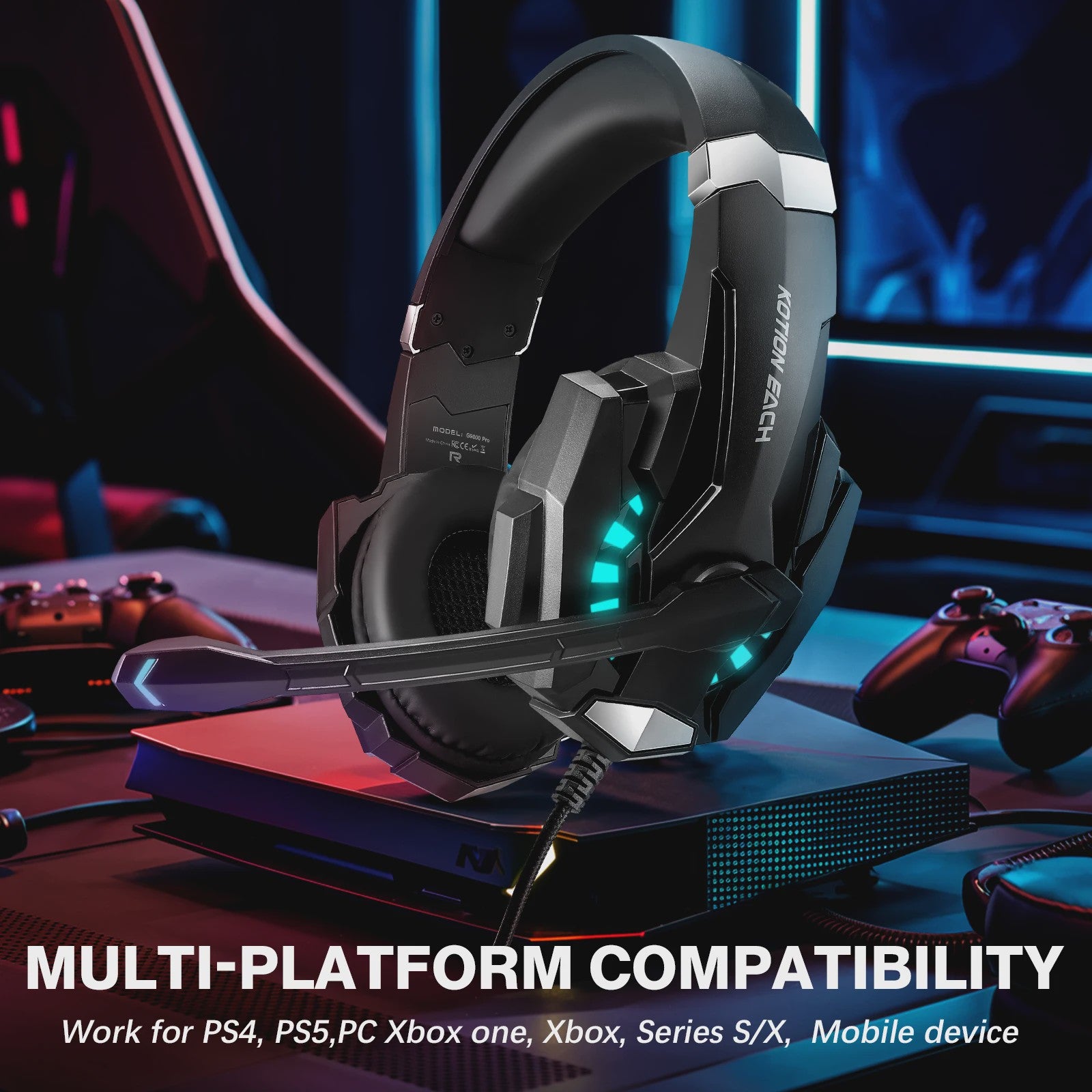 G9000 Pro Gaming Headset: Noise Cancelling Mic, LED Licht & Stereo Geluid voor PS4, PC, Xbox, Switch, PS5