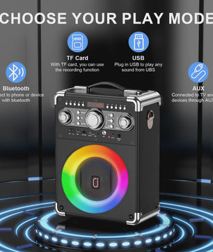 S8-T Karaoke Machine met 3 Draadloze Microfoons - TWS, USB, TF, Gitaar & TV Connectie