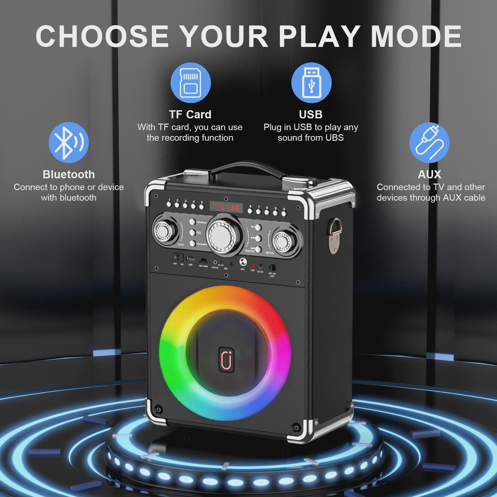 S8-T Karaoke Machine met 3 Draadloze Microfoons - TWS, USB, TF, Gitaar & TV Connectie