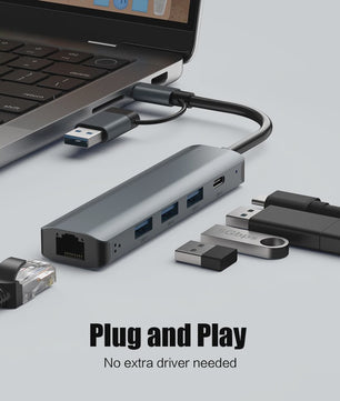 USB-C Hub met Gigabit Ethernet & 3x USB 3.0 Poorten - Aluminium Docking Station
