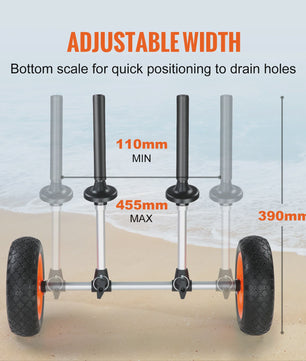 Robuuste Kayak & Kano Trailer Kar met 10'' Massieve Banden - Verstelbare Breedte & 127kg Draagvermogen