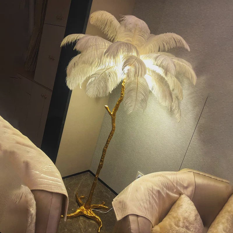 Luxe Pluimen Vloerlamp - Scandinavisch Design met LED Verlichting