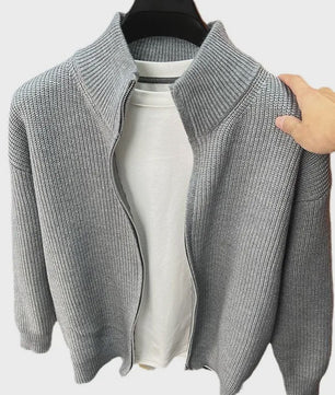 Heren Gebreid Vest met Rits en Opstaande Kraag - Slim Fit Buitenlaag