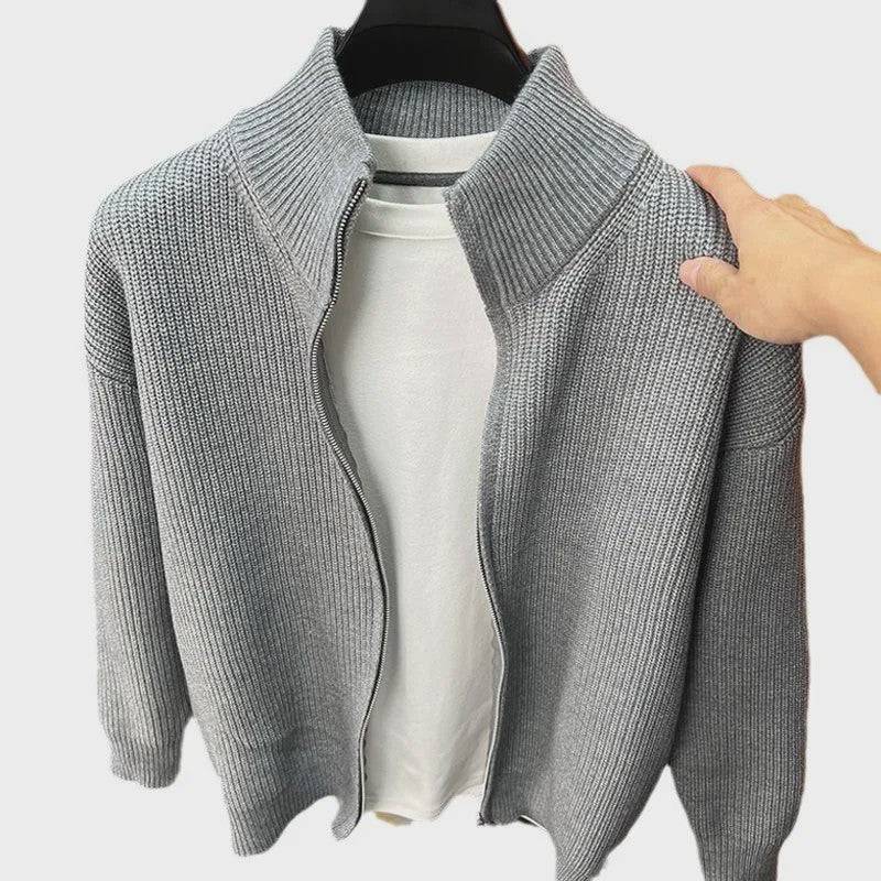 Heren Gebreid Vest met Rits en Opstaande Kraag - Slim Fit Buitenlaag