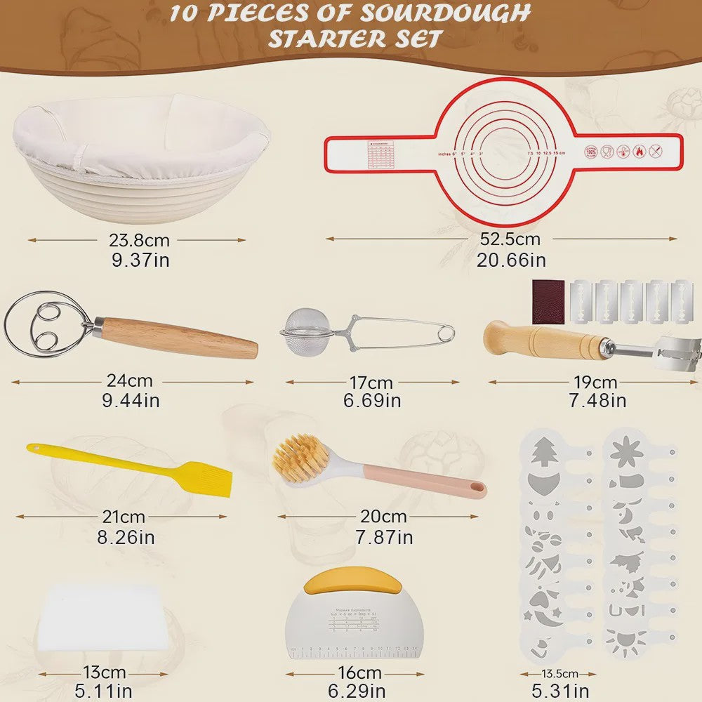 Brood Bakmand Set 23cm - Professionele Rijs- en Bakaccessoires voor Sourdough Brood