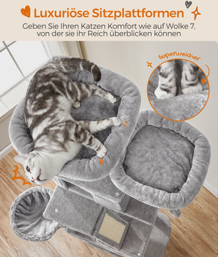 XXL Krabpaal 206 cm hoog - Grote kattenboom met 13 krabpalen, 2 holtes, hangmat & ballen