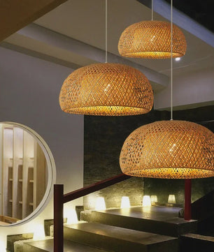 Bamboe Hanglamp 38/45cm - Handgeweven Rotan Lantaarn met E27 Fitting