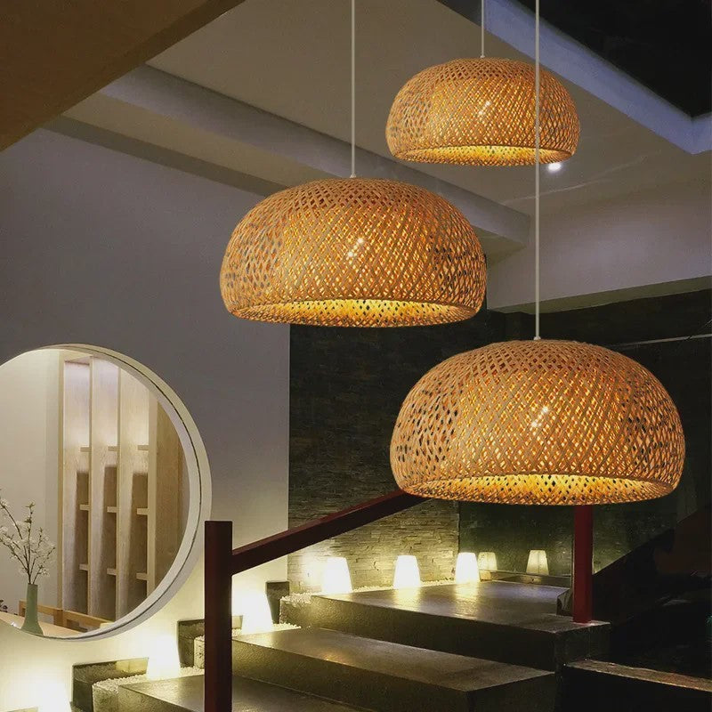 Bamboe Hanglamp 38/45cm - Handgeweven Rotan Lantaarn met E27 Fitting
