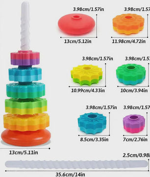 Montessori Regenboog Stapeltoren met Draaiende Tandwielen - Educatief Speelgoed voor Kinderen