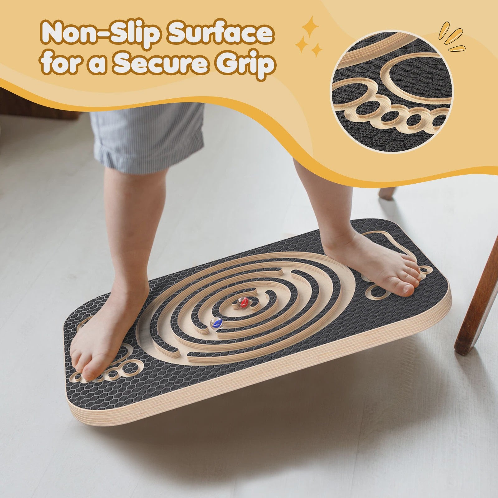 Houten Balansbord met Anti-Slip Oppervlak & Maze Spel - Balans, Core & Fitness